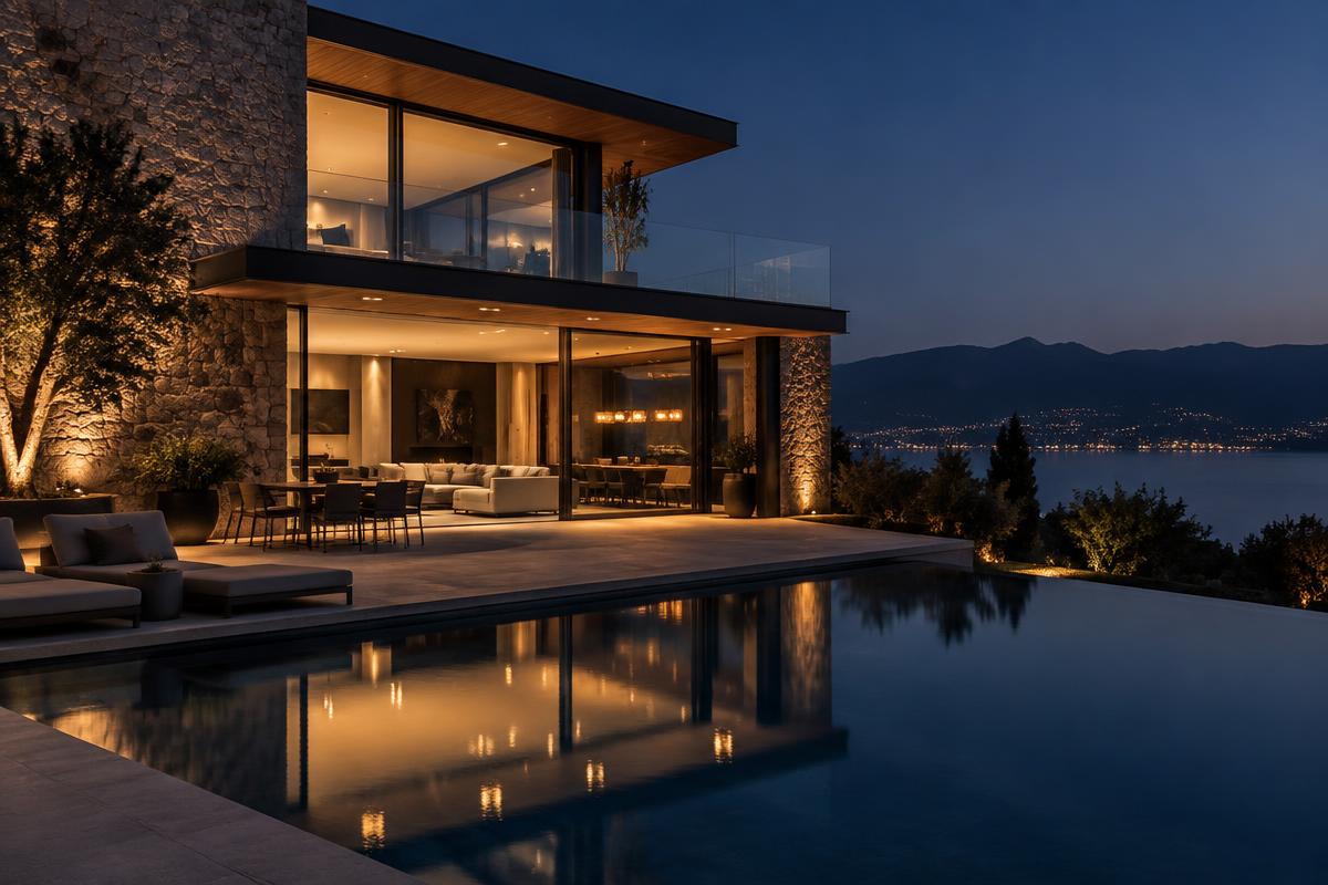 Luxury residence at dusk